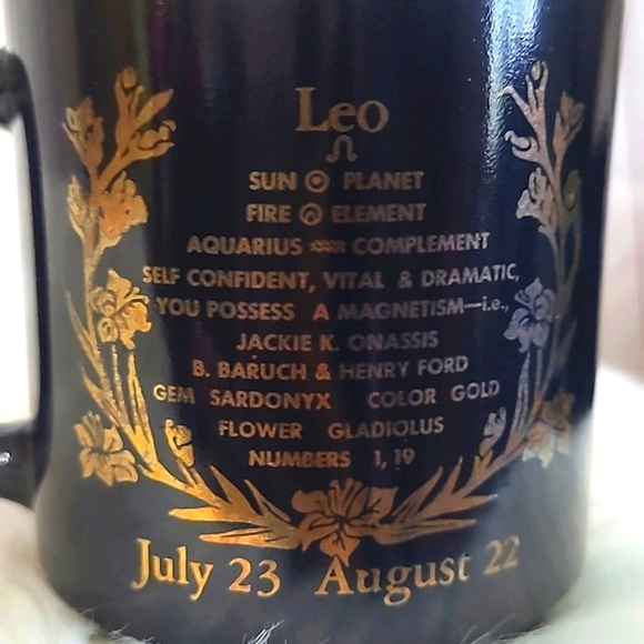 Vintage USA Made Black & Gold Leo Sign Astrology Astrological Glass Mug Cup ♌️ - Picture 7 of 16